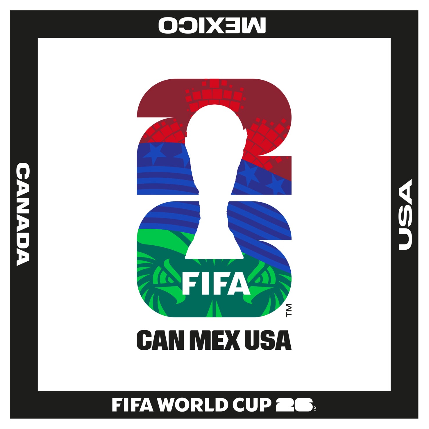 FIFA World Cup 2026™ Official Licensed Bandana | 100% Cotton | CAN MEX USA Logo Design | 56 x 56 cm | Unisex | Soccer Fan Accessory