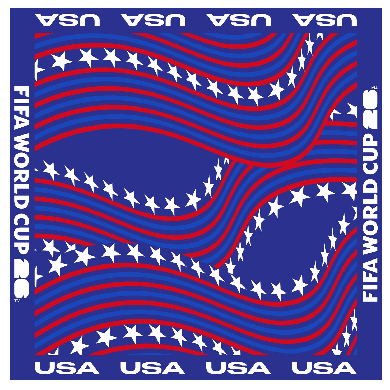 FIFA World Cup 2026™ Official Licensed USA Bandana | 100% Cotton | Red White & Blue Scarf | 56 x 56 cm | USA Soccer Fan Accessory