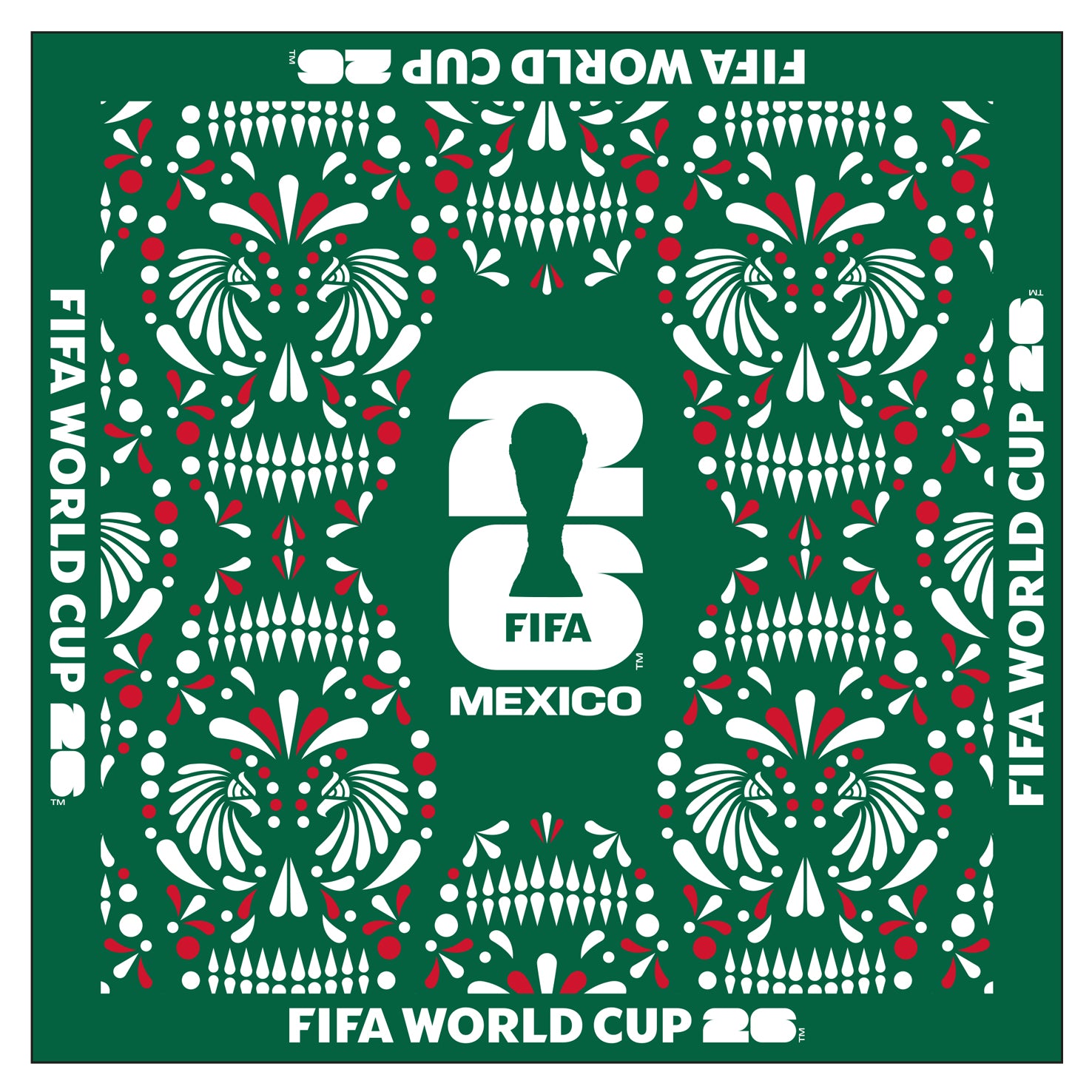 FIFA World Cup 2026™ Official Licensed Mexico Bandana | 100% Cotton Green Scarf | 56 x 56 cm | Mexican Soccer Fan Accessory